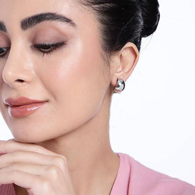 Estele Rhodium Plated Latest Stylish Metallic Hoop Earrings For Women & Girls : 800704-IRER