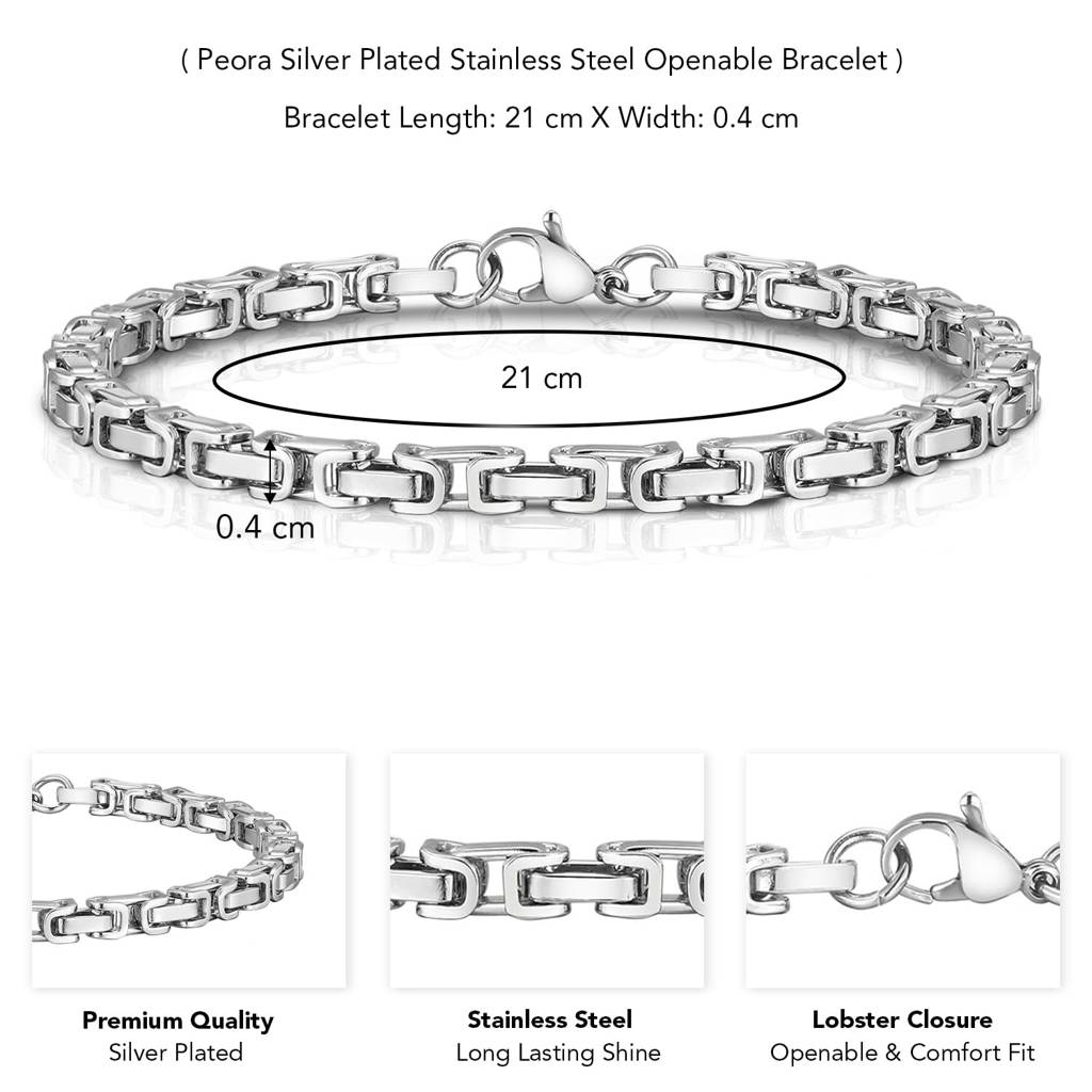 Stainless Steel Silver Plated Openable Fancy Bracelet Stylish Fashion Jewellery Gift For Men Boys : PX8B108S