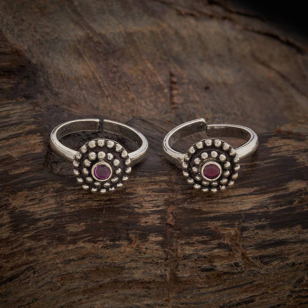 Kushal'S Fashion Jewellery Ruby Oxidised Silver-Plated Ethnic 92.5 Sterling Silver Silver Toe Ring -181881 : 434475