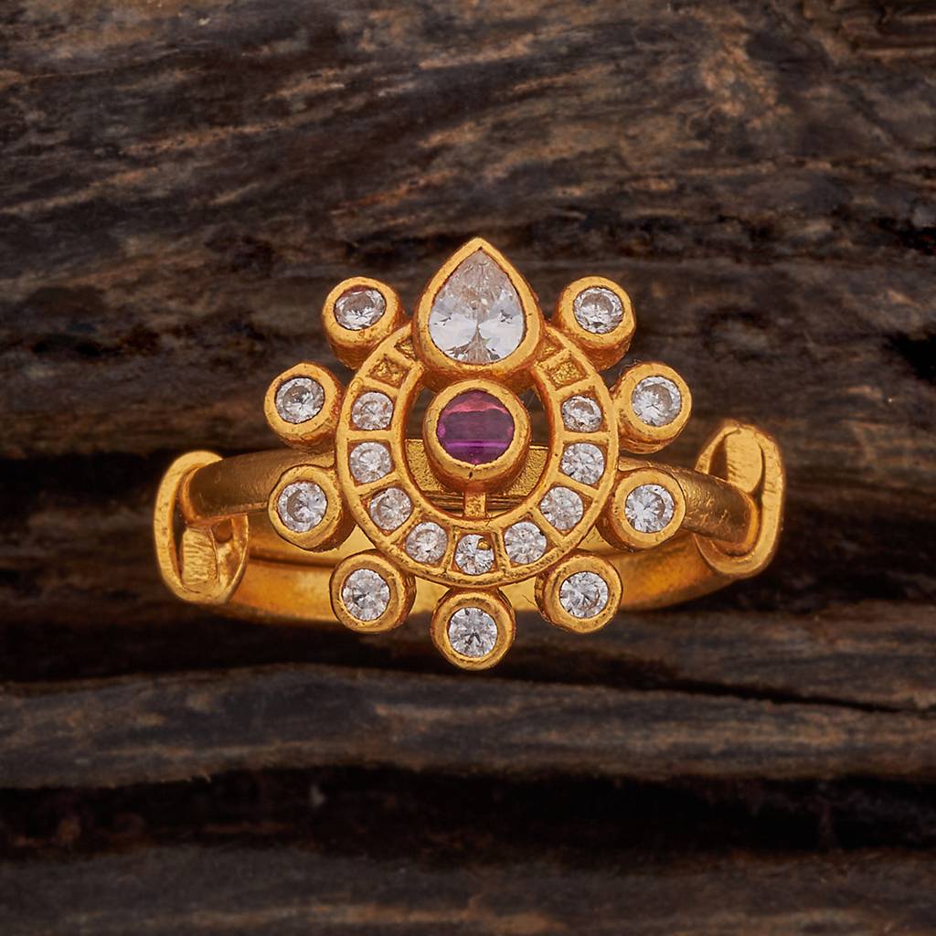 Kushal'S Fashion Jewellery 92.5 Pure Silver Gold-Plated Temple Finger Ring-178147 : 426732