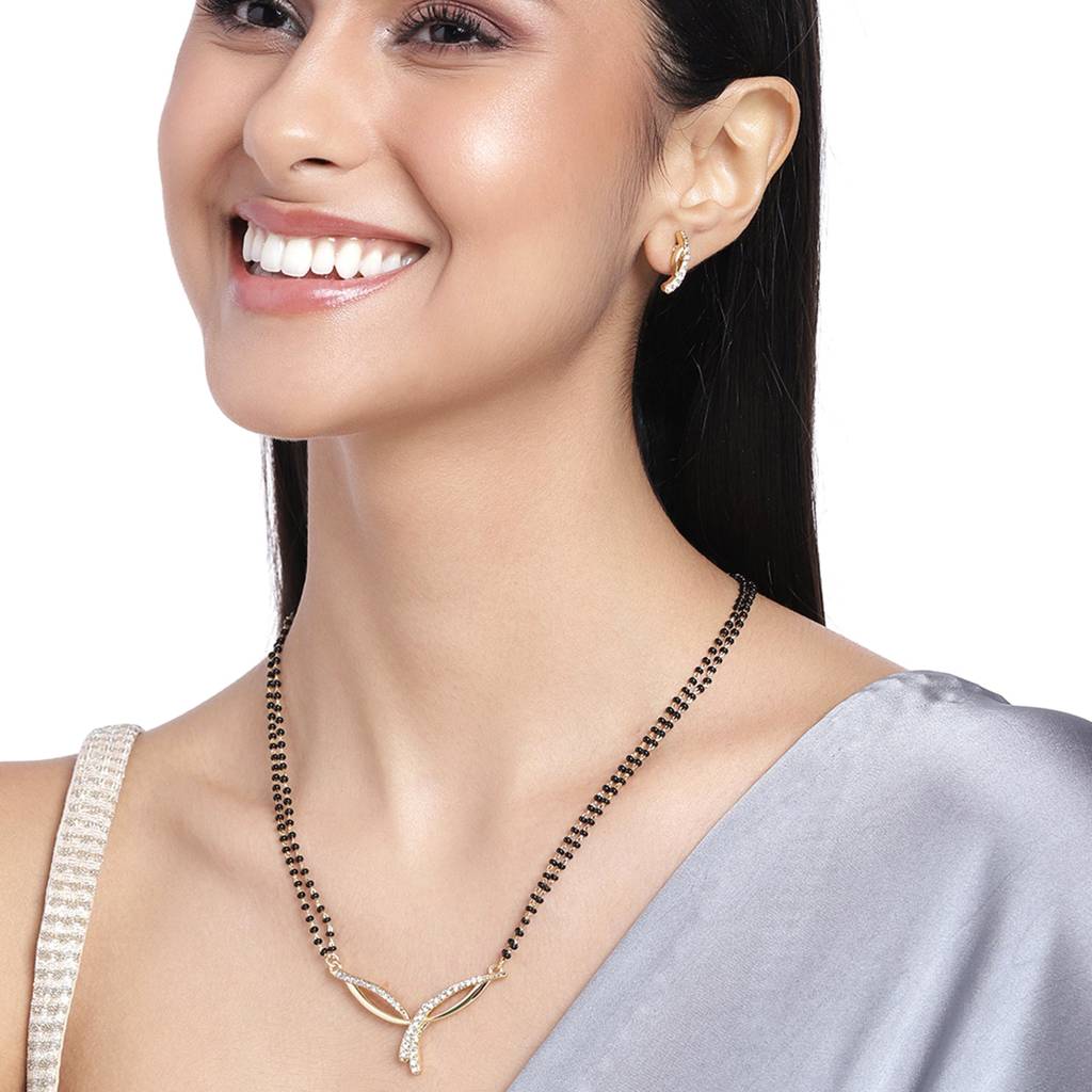 Estele Gold & Rhodium Plated Classic Styled Mangalsutra Necklace Set For Women : EMS14080074NKER