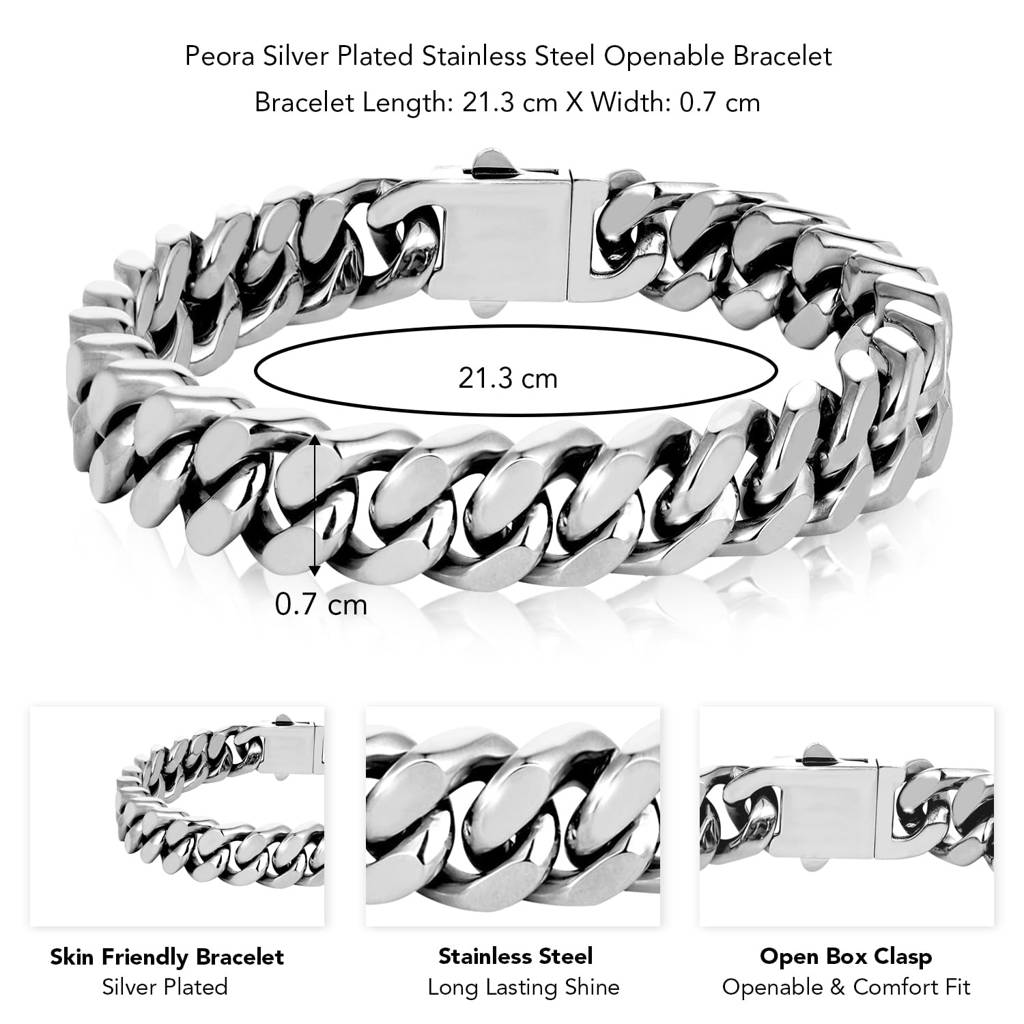 Silver Plated Stainless Steel Metal Openable Fancy Bracelet Stylish Jewellery Gift For Men Boys : PX5SB86