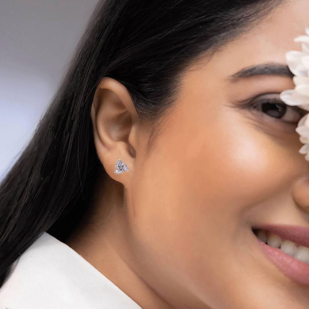 925 Silver Geometric Triangle Stud Earrings Â Matte Finish Modern Jewelry Gift : SE_000619
