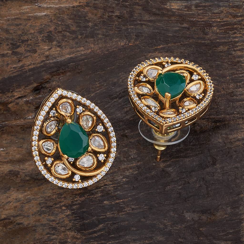 Kushal'S Fashion Jewellery Green Victorian Plated Bridesmaid Kundan Earring-174060 : 417720