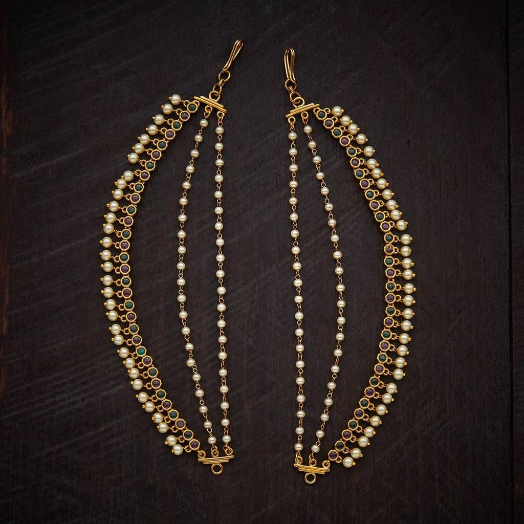 Ruby-Green Gold-Plated Ethnic Antique Hair Matil  -395897 : 395897