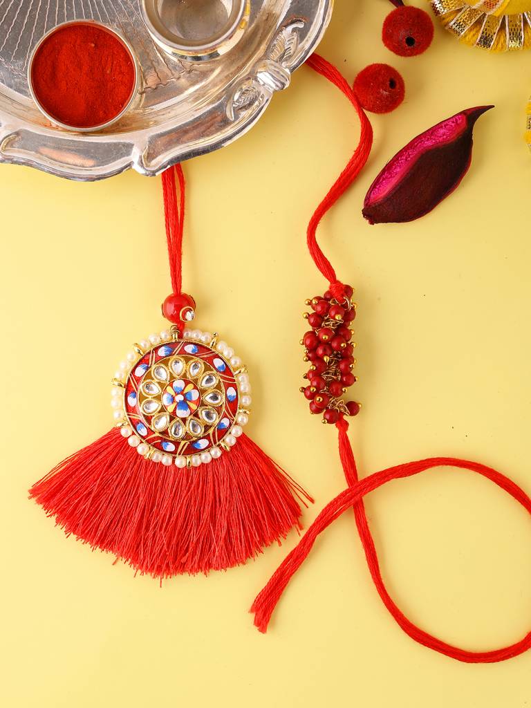 Designer Bhaiya Bhabhi Rakhi Set With Roli Chaawal Pack : 8905124413700