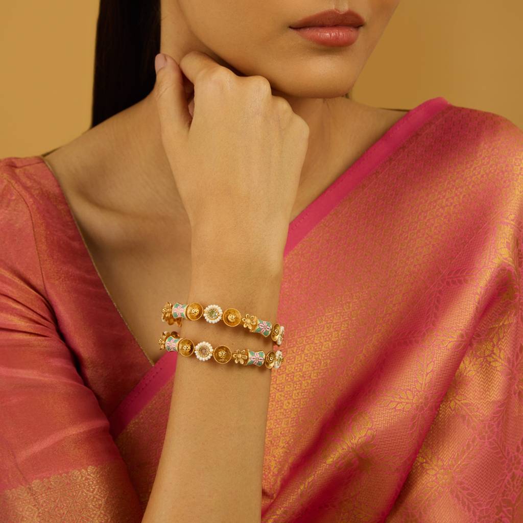 Kushal'S Fashion Jewellery Gold-Plated Antique Bangles : 412865
