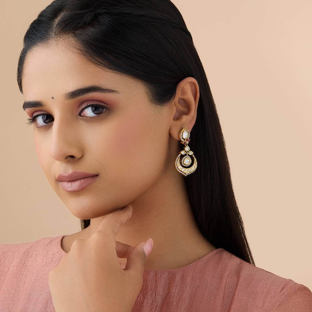 Kushal'S Fashion Jewellery Ruby Victorian-Plated Ethnic Kundan Drop Earrings-423824 : 423824