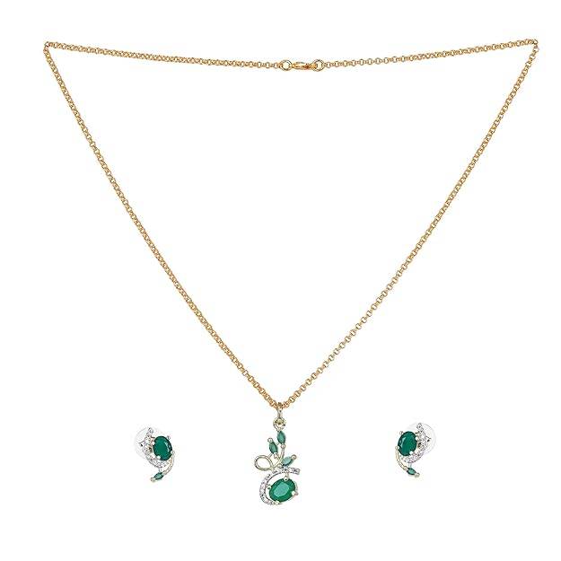 lry Combo Of Pendant Set For Women: Gold & Rhodium Plated Green American Diamond Contemporary Luxury  : OSAKCOM012-2TNGNPDERBRFN