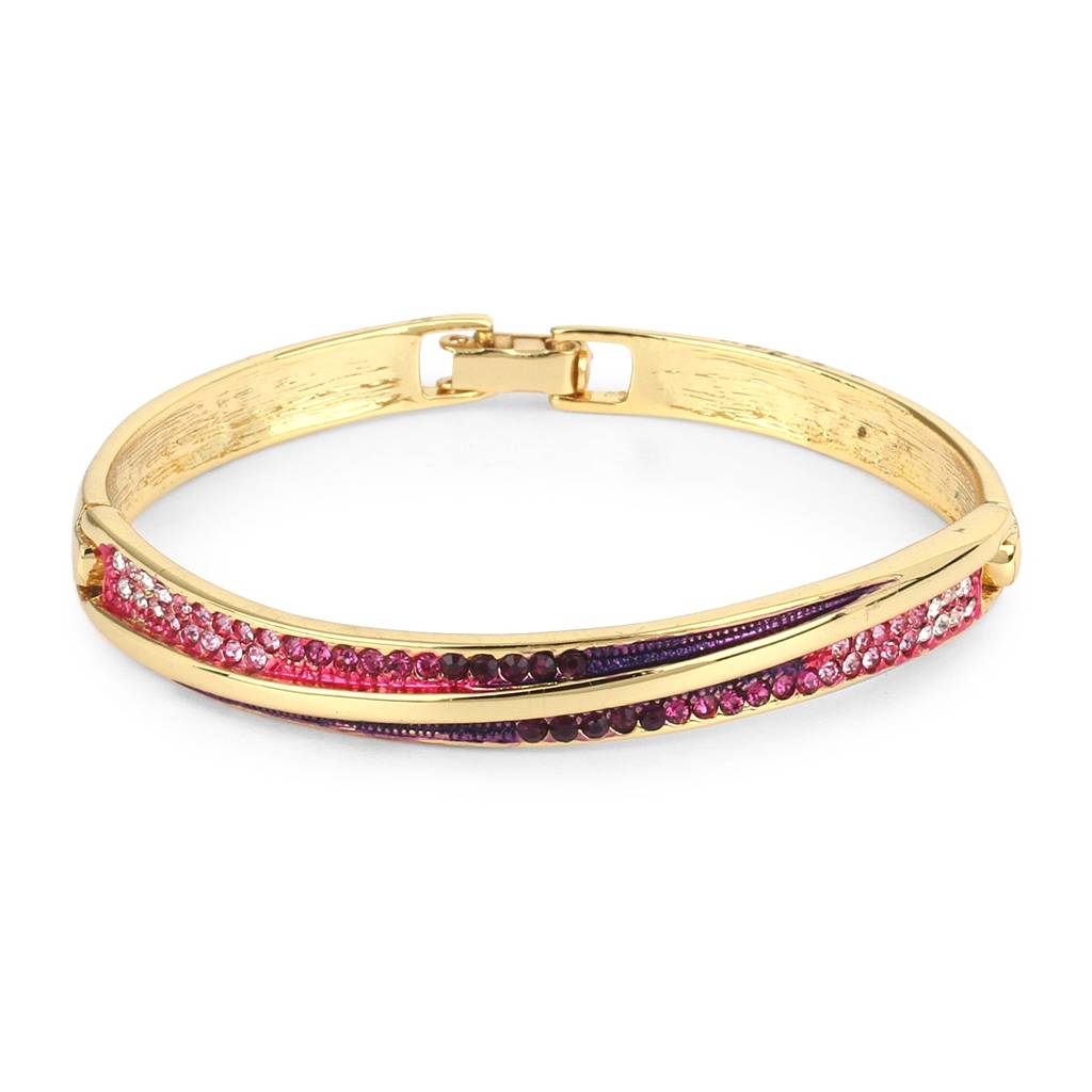 Estele Gold Plated Ravishing Blush Cuff Bracelet With Pink & Purple Crystals For Women : 101607BR