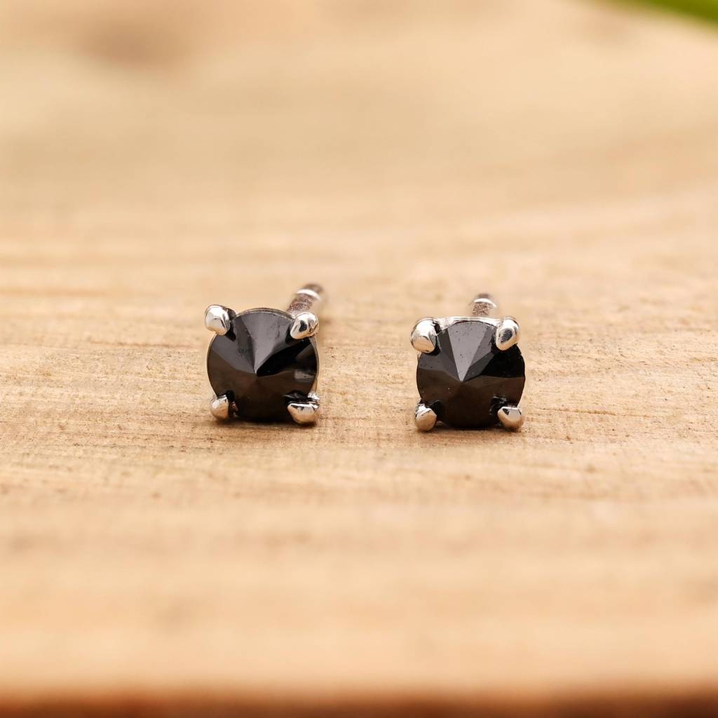 925 Silver Black Cz Stud Earrings Â Minimalist Unisex Jewelry Handmade Gift : SE_000583