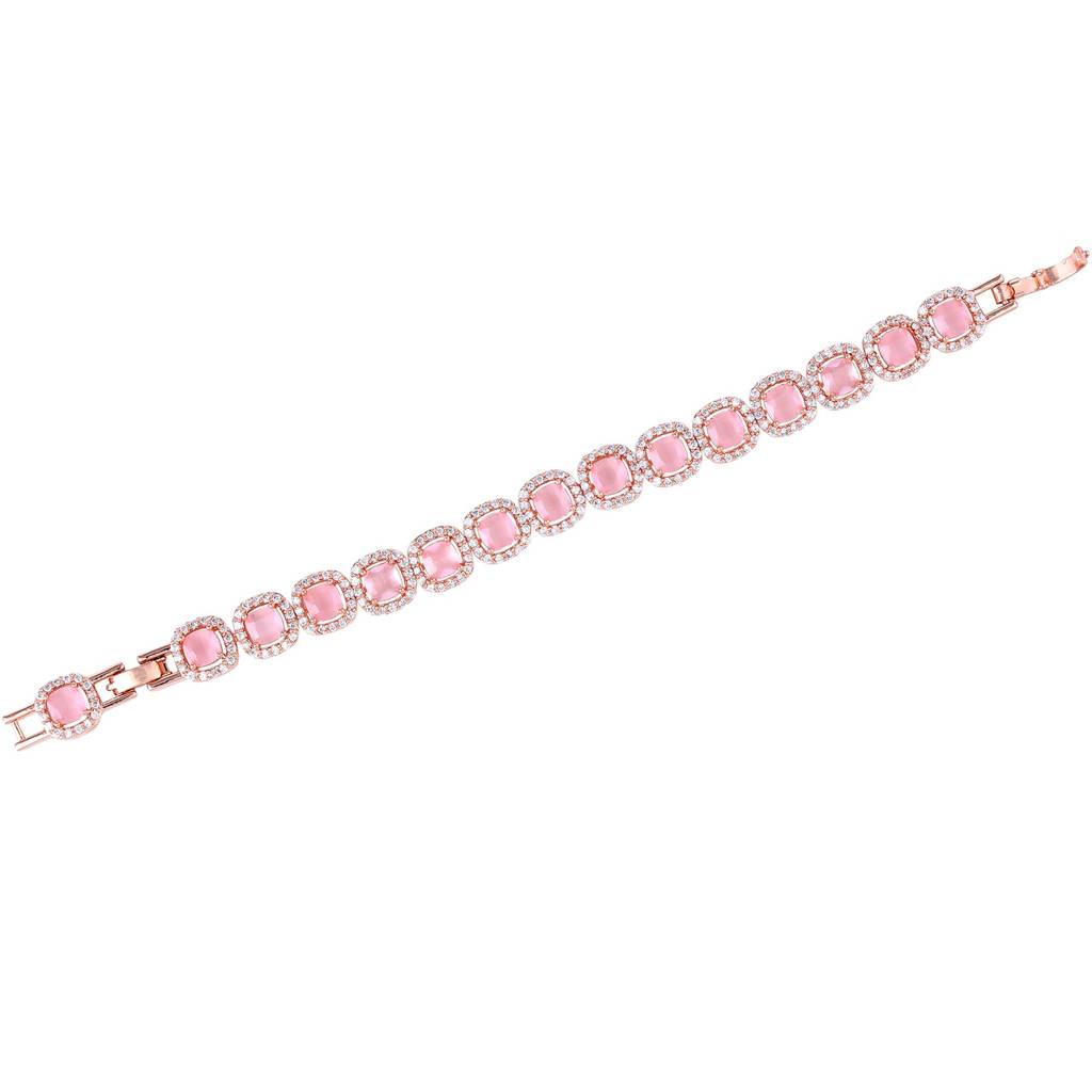 Estele Rosegold Plated Charming Mint Pink American Diamonds Charm Bracelet|Stylish Elegance For Girls & Women : AD-067-RGMPBR