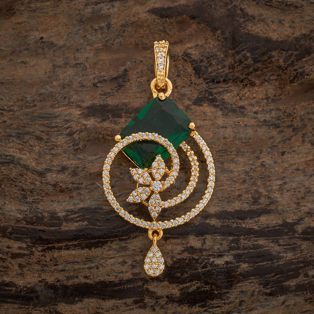 Kushal'S Fashion Jewellery Green Gold-Plated Party Zircon Pendant Set -181543 : 433951