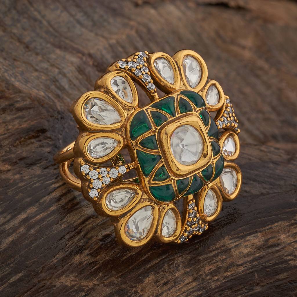 Kushal'S Fashion Jewellery Green Victorian-Plated Ethnic Kundan Finger Ring-182233 : 435315