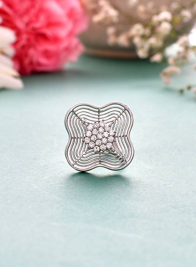 Sparkling Elegance Edgy Floral Motif Cz Ring-Jibom20179 : 8905124504286