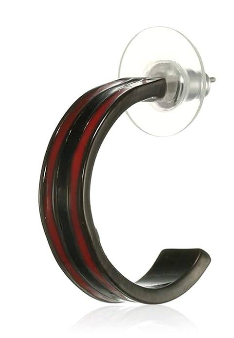 Estele Black Chrome Plated Red And Black Enamel Hoop Earrings For Women : 700705-IGER