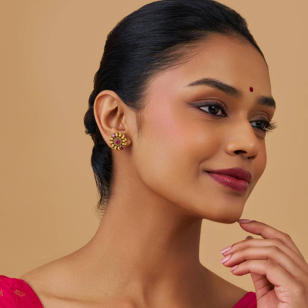 Kushal'S Fashion Jewellery Oxidised Gold-Plated Ethnic 92.5 Pure Silver Temple Studs-177427 : 425366
