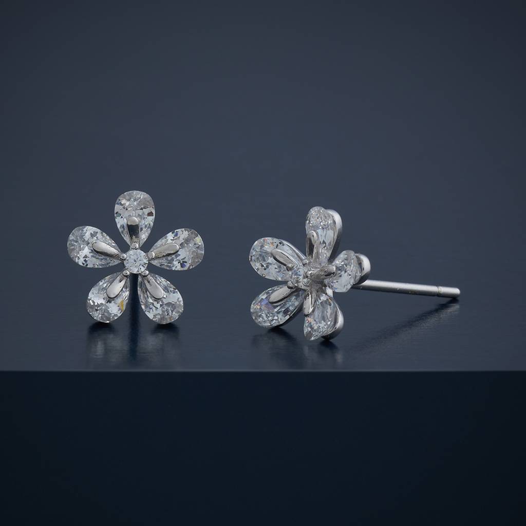Kushal'S Fashion Jewellery White Rhodium-Plated Party Zircon 92.5 Sterling Silver Stud Earrings-183143 : 437299