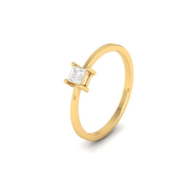 Minimalist Princess Cut Moissanite 14K Gold Plated Solitaire Ring With Gra Certificate : TGDR-57