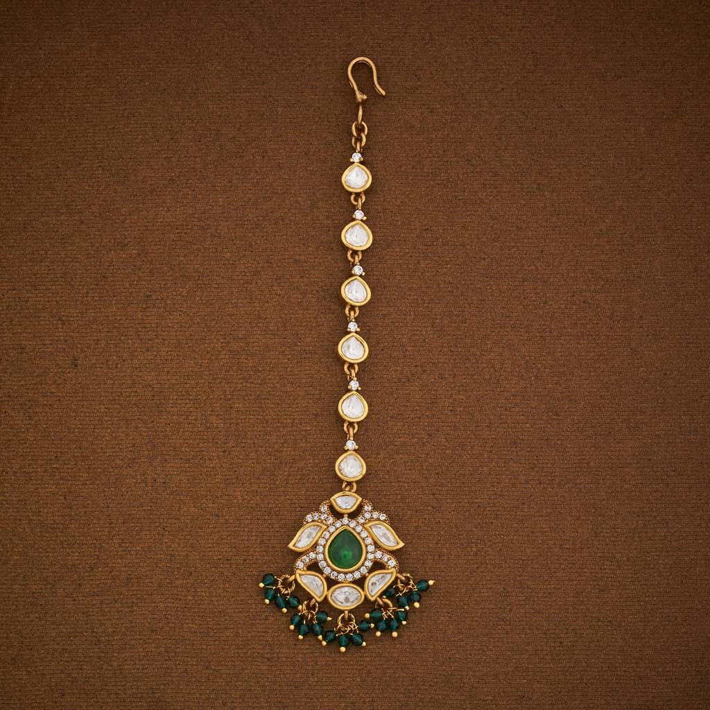 Kushal'S Fashion Jewellery Green Victorian-Plated Ethnic Kundan Maang Tikka-185456 : 442491