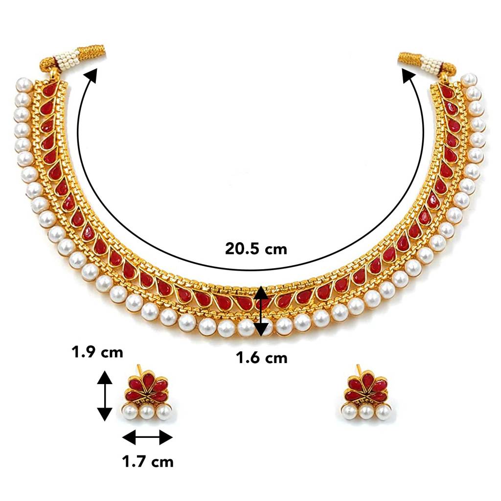 Traditional Gold Plated Studded Choker Necklace Jewellery Set For Women-Pf04N3390 : PF04N3390R