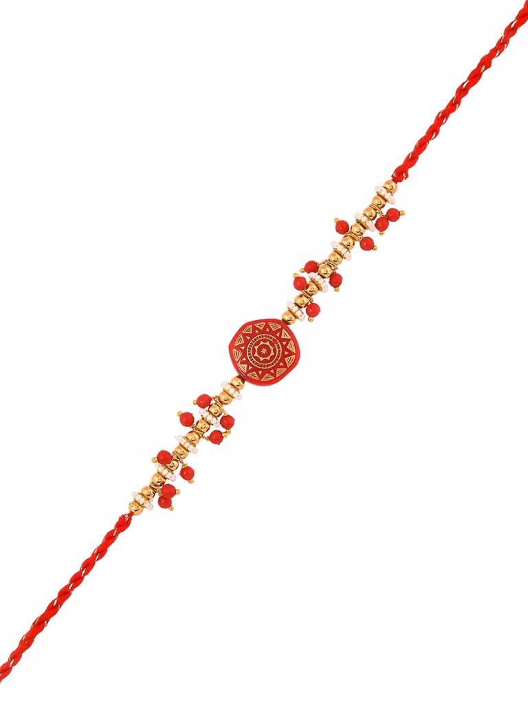 Men'S Red Enamelled White Pearls Thread Rakhi For Brother : 8905124524314