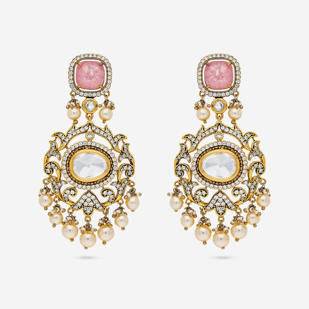 Victorian-Plated Ethnic Kundan Drops-191745 : 454149