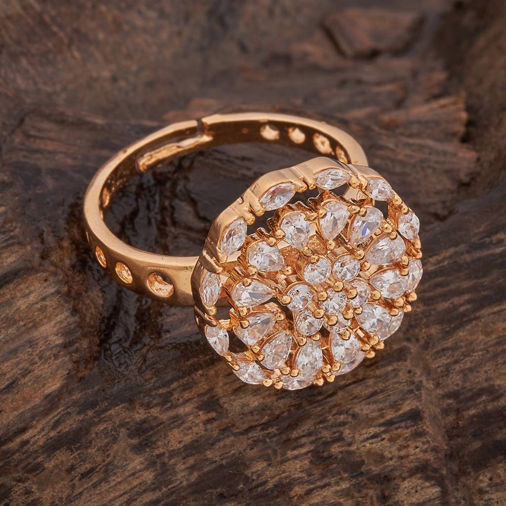 Kushal'S Fashion Jewellery White Cz-Studded Gold-Plated Finger Ring-178520 : 427494