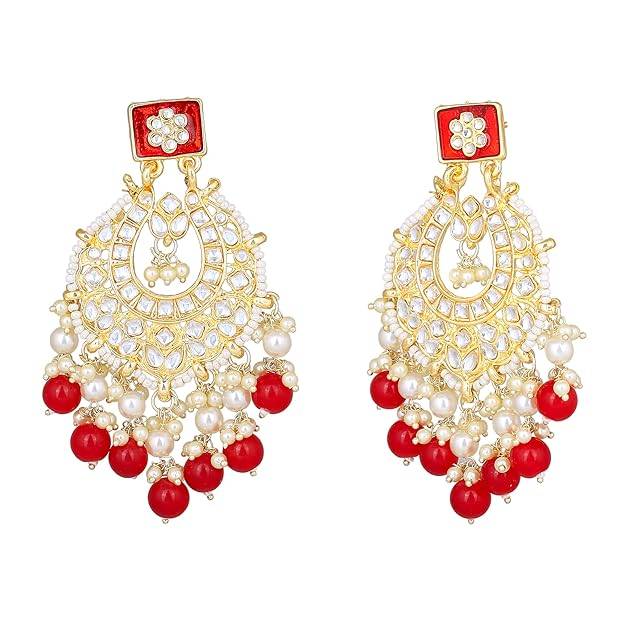 Estele Gold Plated Ravishing Designer Gehena Drop Earrings With Ruby Beads For Girls/Women : PJ-016-IGRBER
