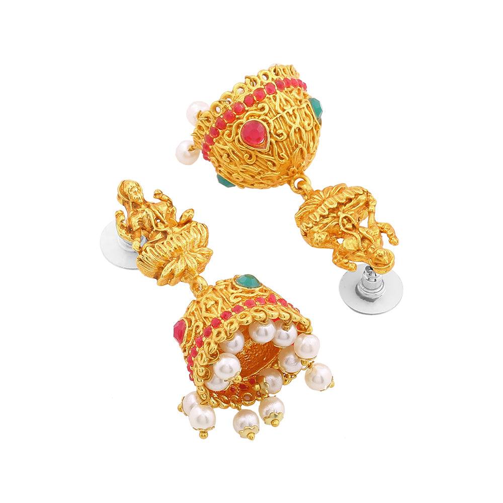 Estele Gold Plated Holy Temple Nakshi Style Bridal Earrings With Pearls For Women : 10096-IG-ERER