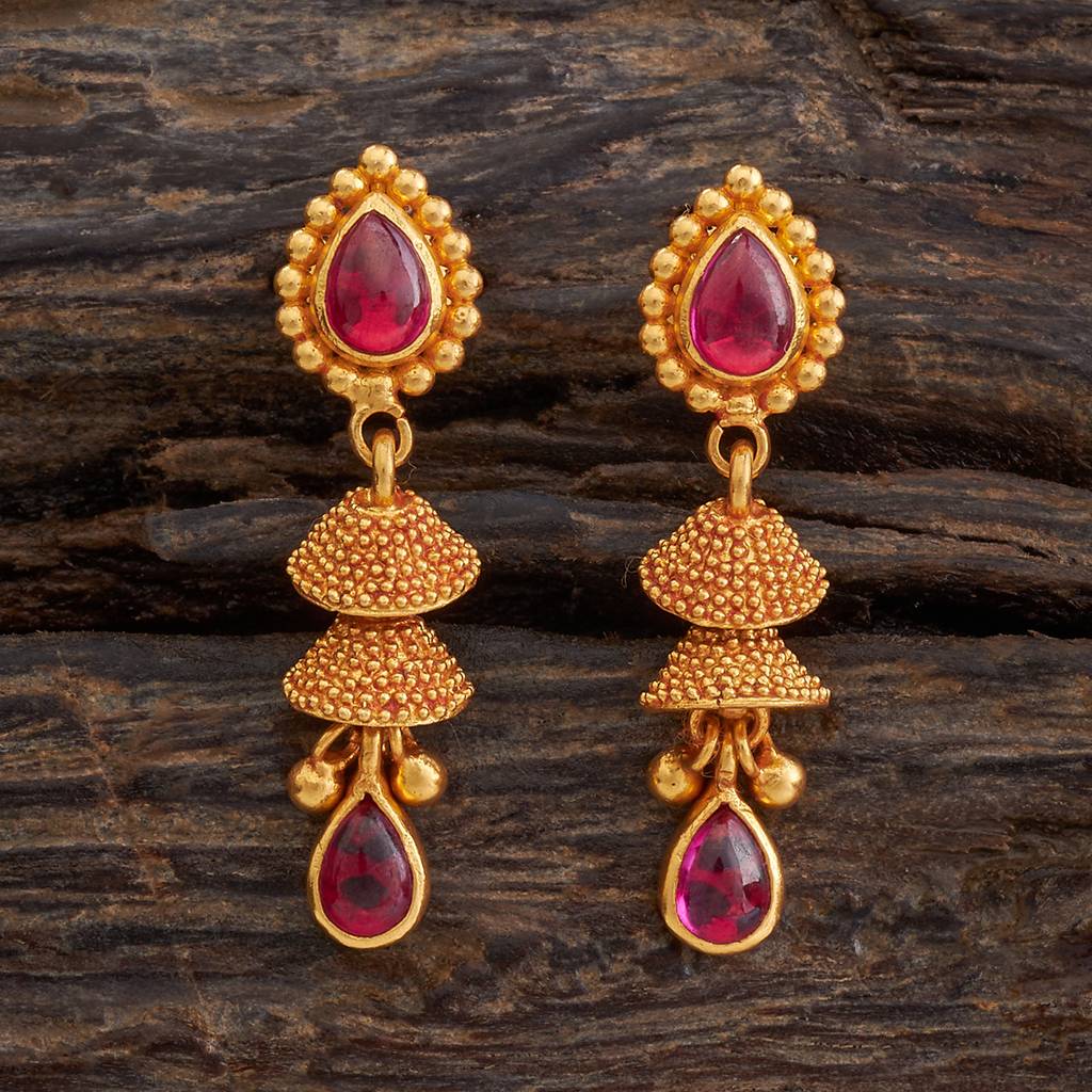 Kushal'S Fashion Jewellery Ruby Gold-Plated Ethnic 92.5 Pure Silver Temple Drops-177363 : 425304