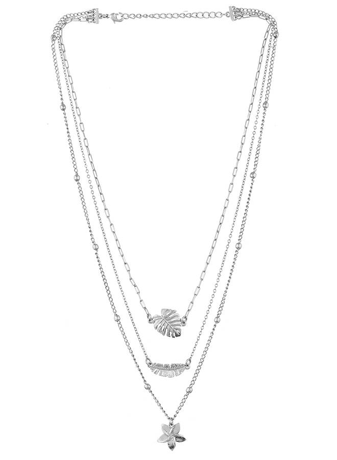 Voylla Hawaii Tropical Flora Multi-Layered Silver Necklace : 8905124524093