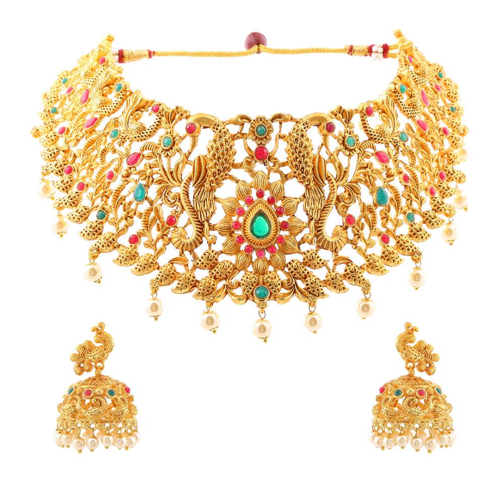 Estele Gold Plated Traditional Nakshi Bridal Choker Set : 10097-IGNKER