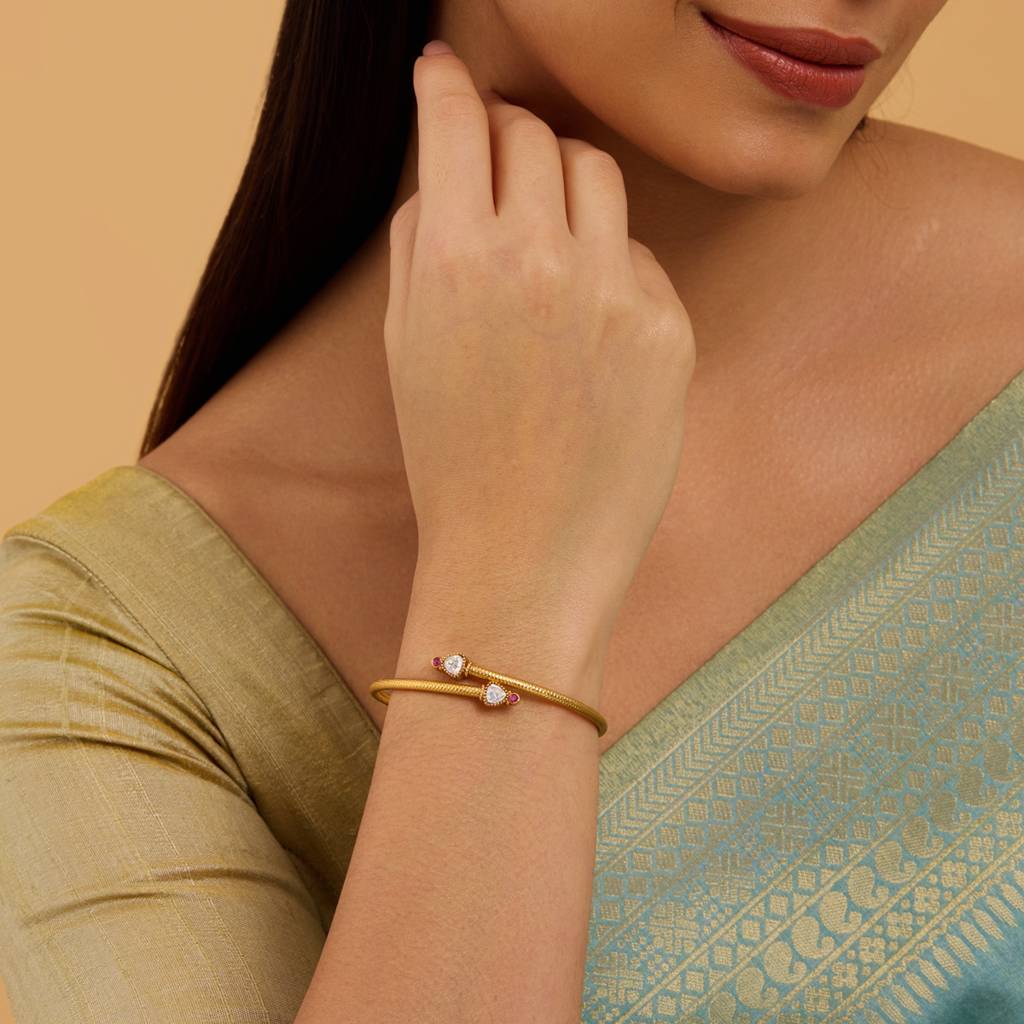 Kushal'S Fashion Jewellery Gold-Plated Artificial Stones Studded Antique Kada : 434984