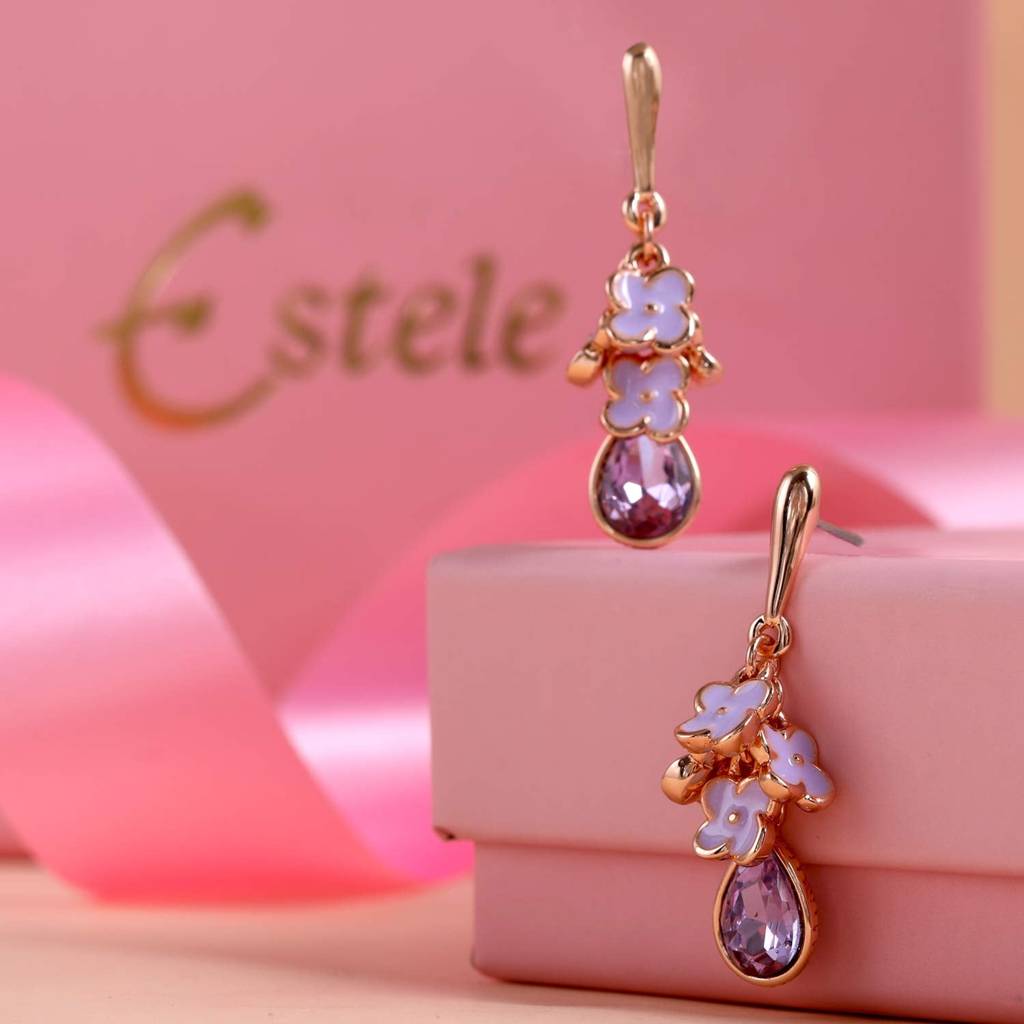 Estele Rosegold Plated Floral Charms Hanging Drop Earrings For Women : 680701RG-AQER