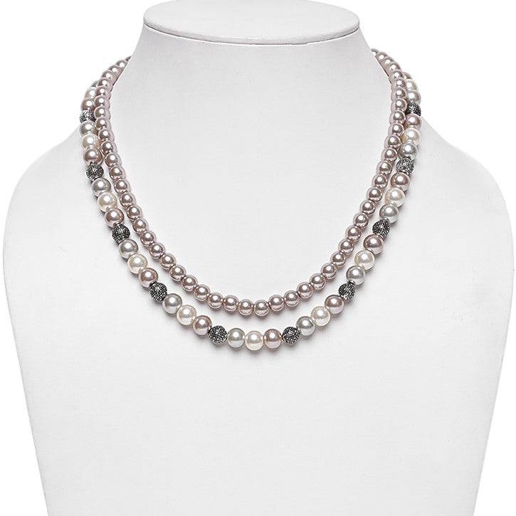 Estele Rhodium Plated Elegant & Refined Dual Line Multicolor Pearl Necklace For Women : 9980-IG-NKNK