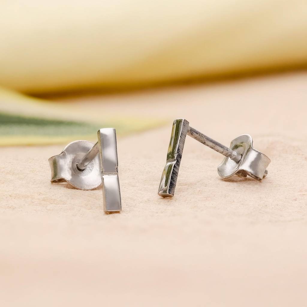 925 Silver Bar Stud Earrings | Minimal Geometric Jewelry Gift : SE_000818