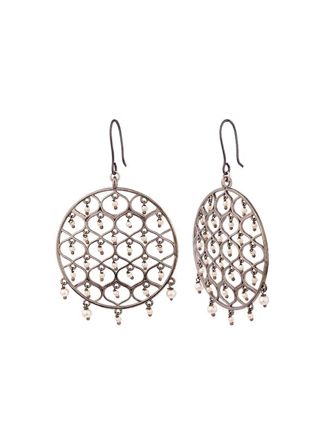 Jaali Pearl Filigree Round Earrings : 8907617996738