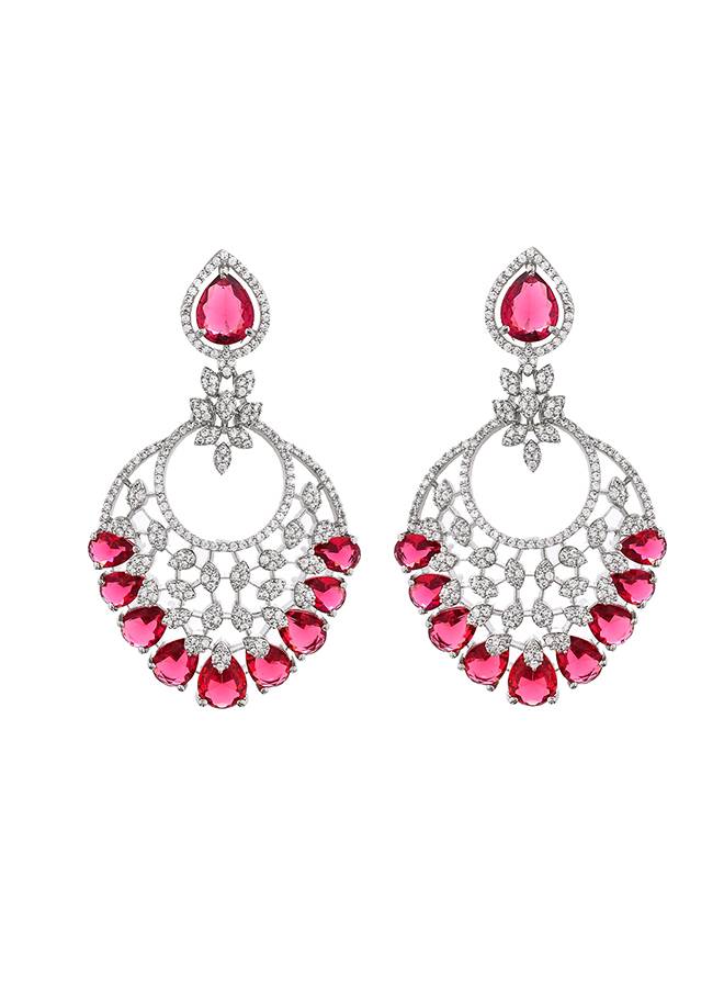 Sparkling Elegance Red Cz Studded Statement Earings : 8905124499650