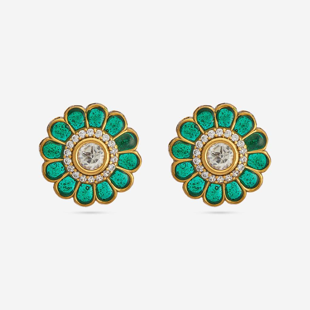 Green Plated Ethnic Kundan Studs-442176 : 442176