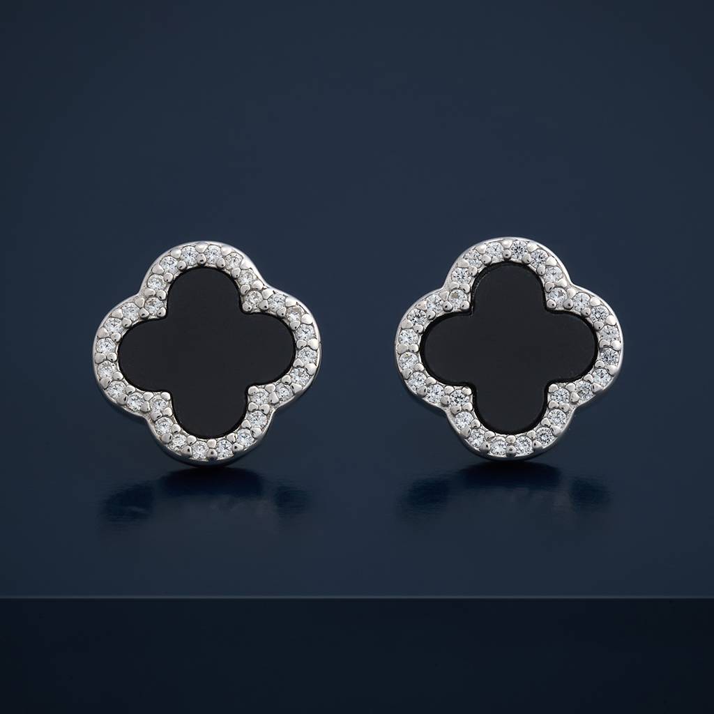 Kushal'S Fashion Jewellery Black Rhodium-Plated Party Zircon 92.5 Sterling Silver Stud Earrings-183080 : 437151