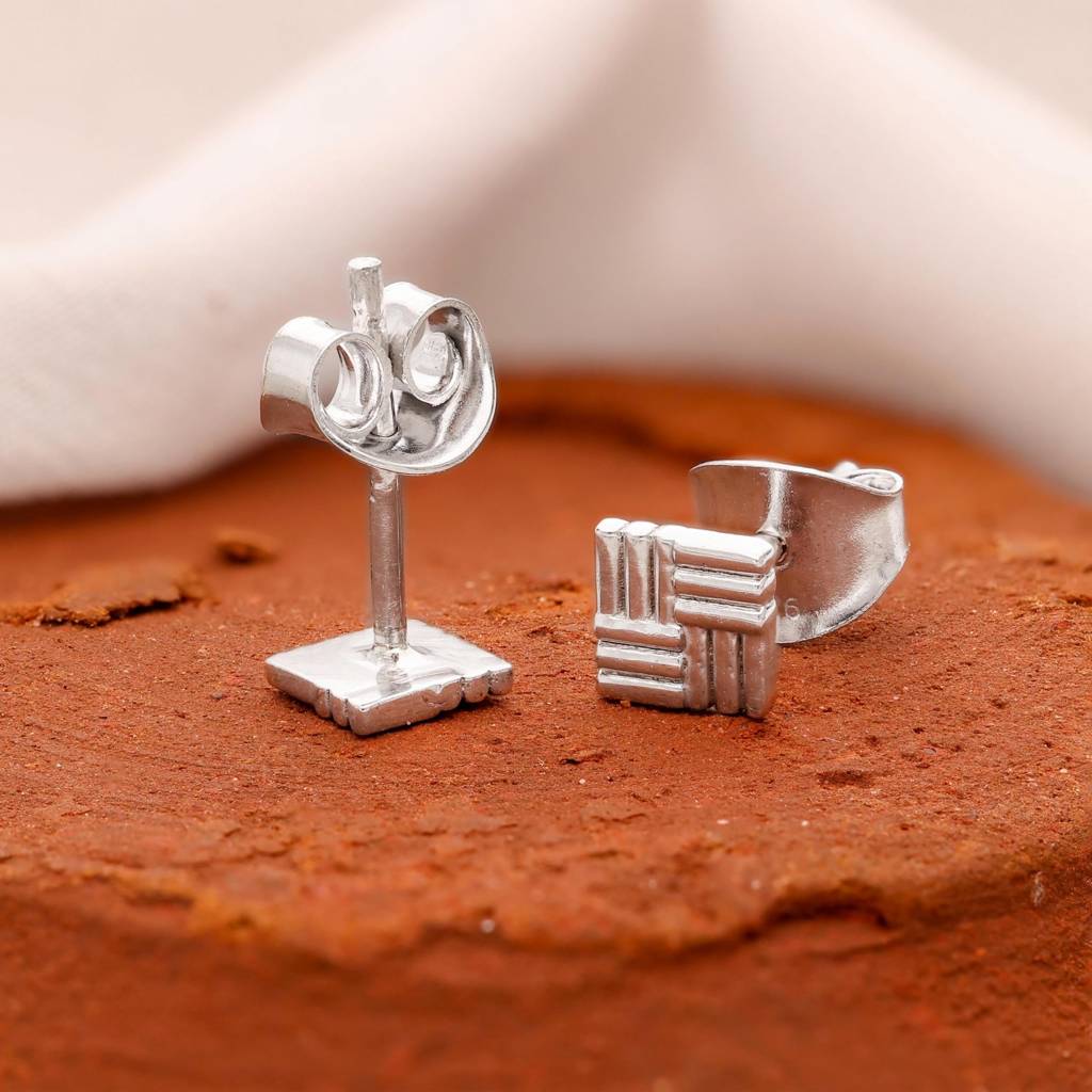 925 Silver Geometric Square Stud Earrings Â Modern Textured Unisex Jewelry : SE_000622