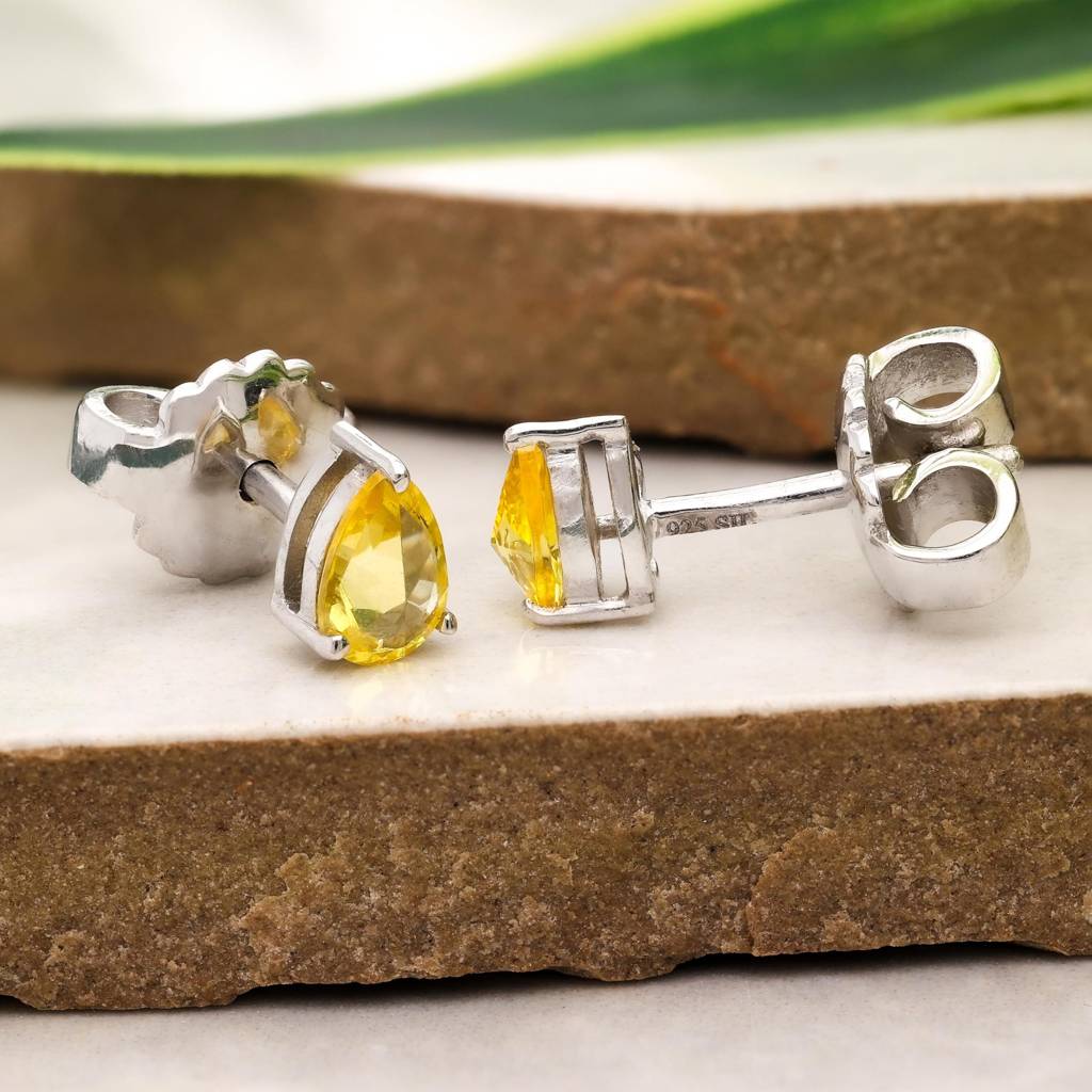 925 Silver Citrine Teardrop Studs | November Birthstone : SE_000789