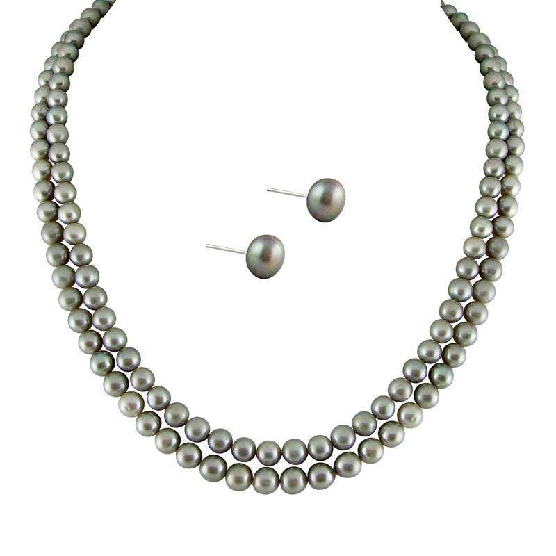 Sri Jagdamba Pearls New Full Grey 2 String Pearls Set : JPNM-2526