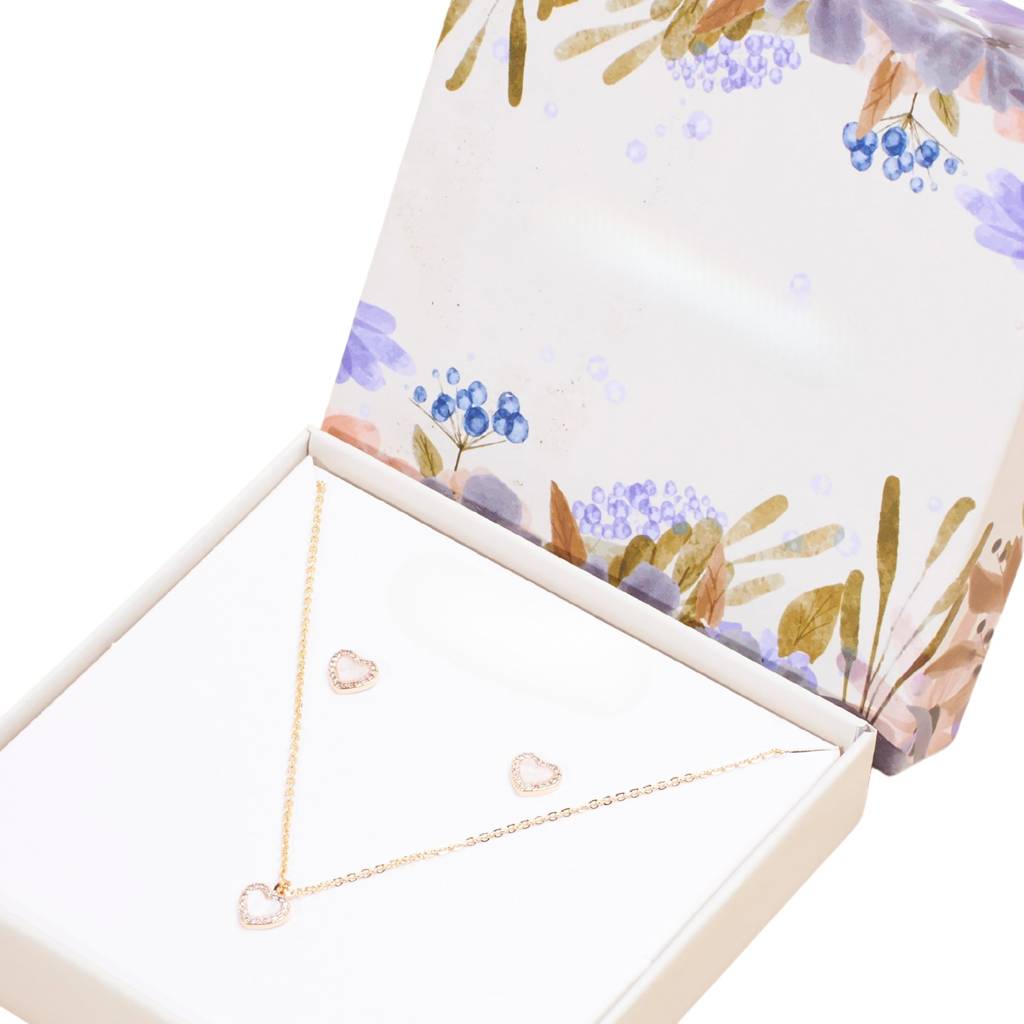 Heart'S Desire Necklace And Earrings Set : EN24177-G-WHT