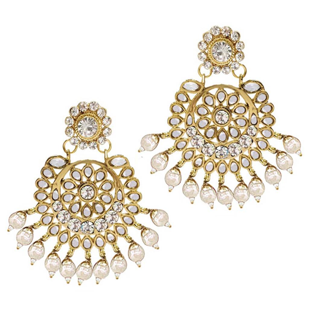 Gold Plated Kundan Faux Bead Bridal Long Necklace Choker Earrings Maangtikka Jewellery Set For Women Girls-Pf25Br : PF25BR106W