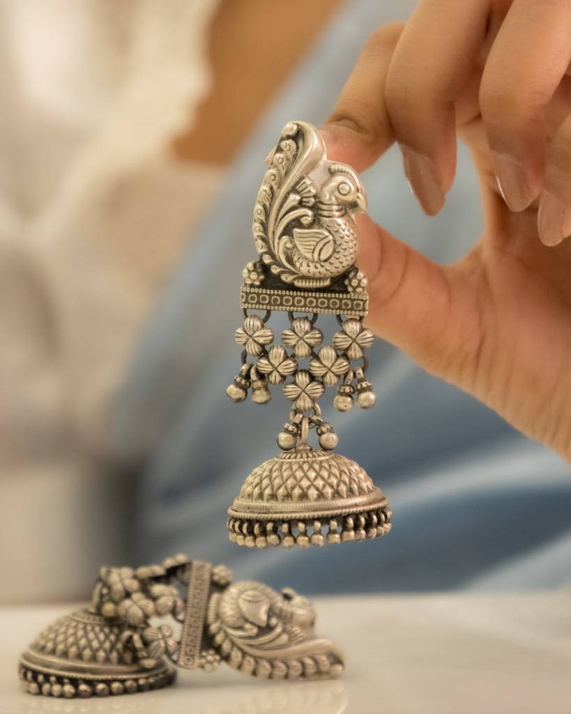 Tattva Peacock Jali Textured Grand  Jhumka : SE5025