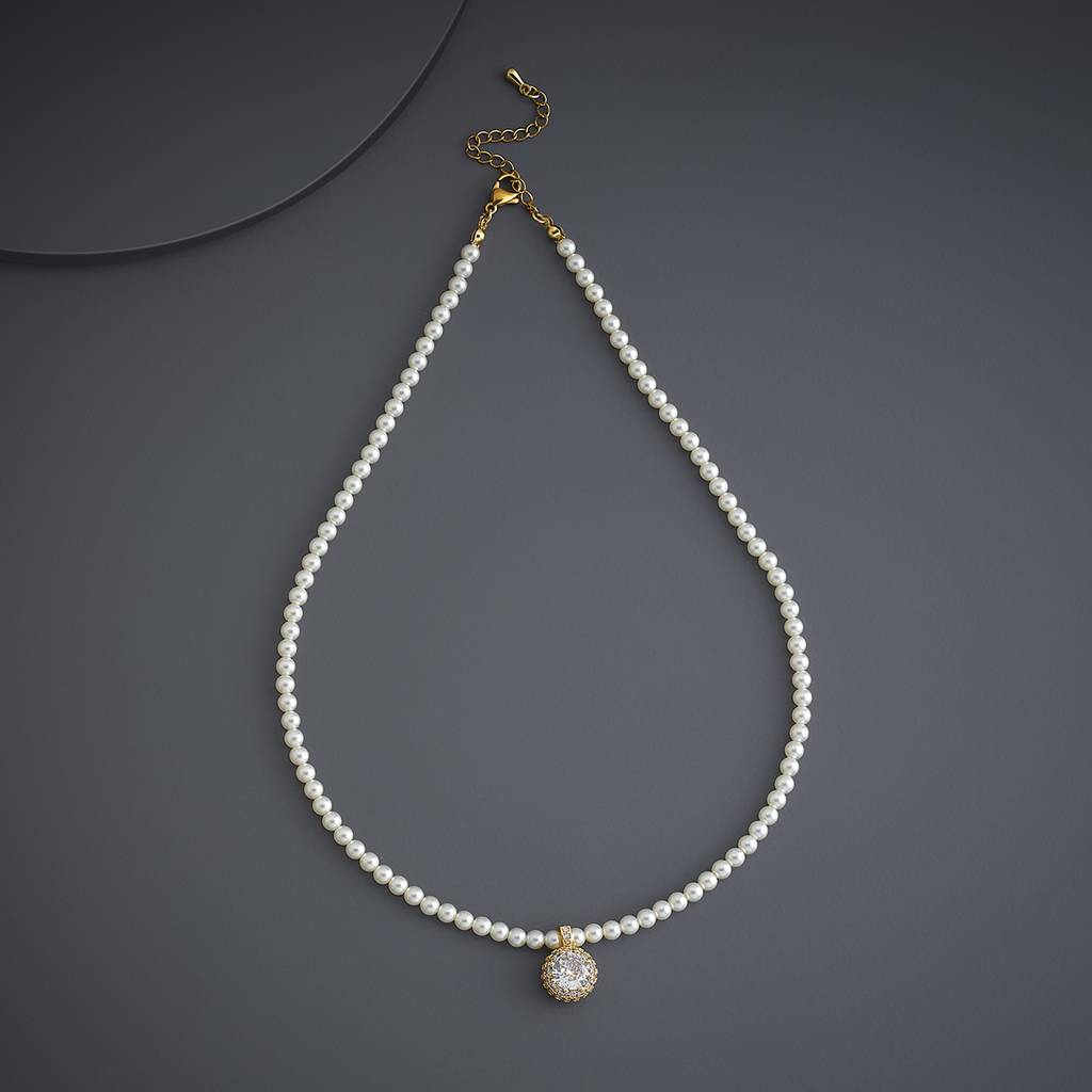 Kushal'S Fashion Jewellery Pearl Gold-Plated Party Zircon Short Necklace-185883 : 443327
