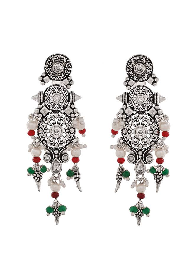 Abharan Tribal Inspired White Pearls Earrings : 8905124493580