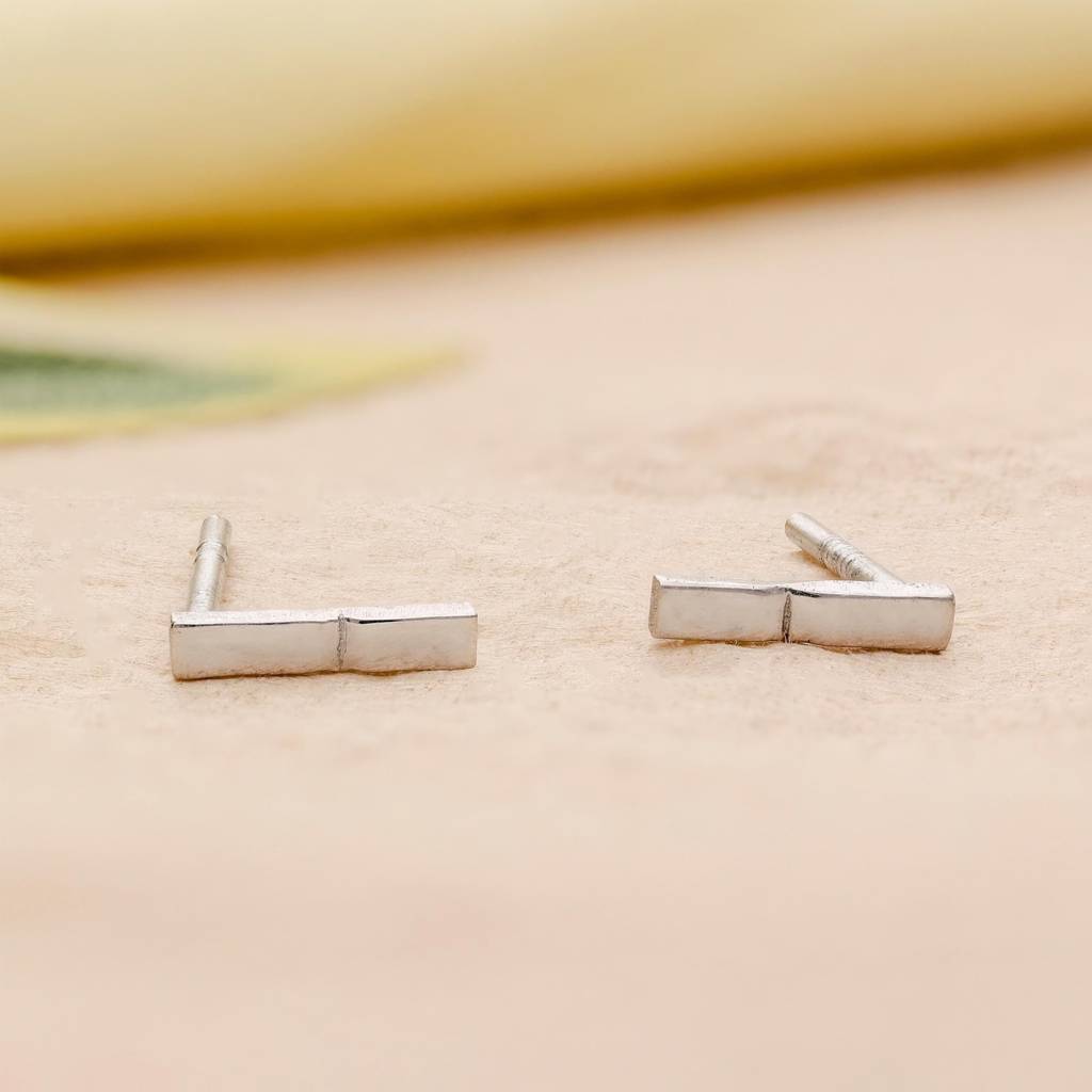 925 Silver Bar Stud Earrings | Minimal Geometric Jewelry Gift : SE_000818